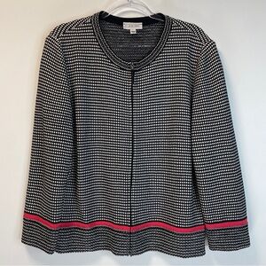 St. John Sport Black White Checked Knit w/ Red Trim Zip Front